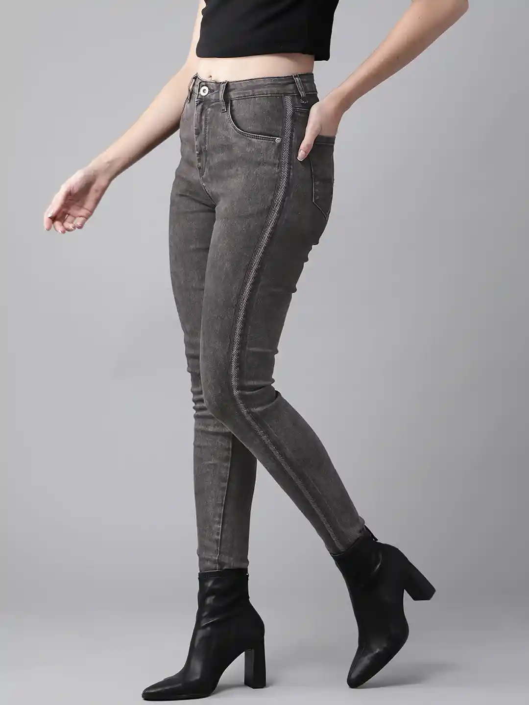 Buy Roadster Women Charcoal Grey Skinny Fit High-Rise Light Fade