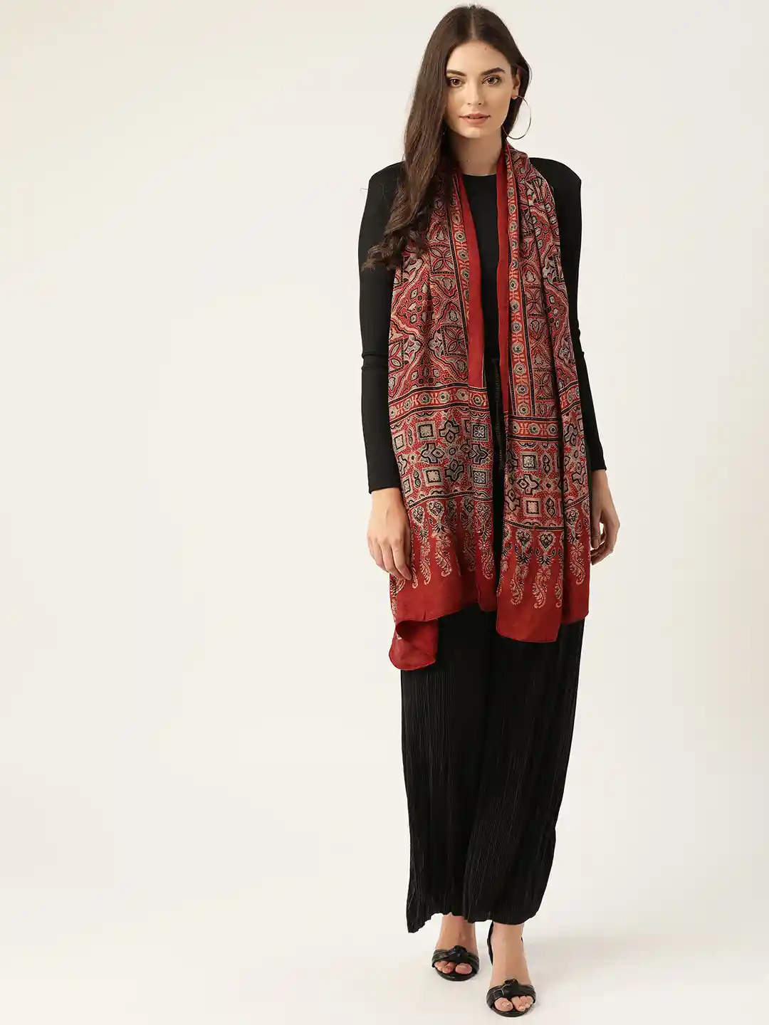 Kalakari India Women Red Beige Printed Scarf