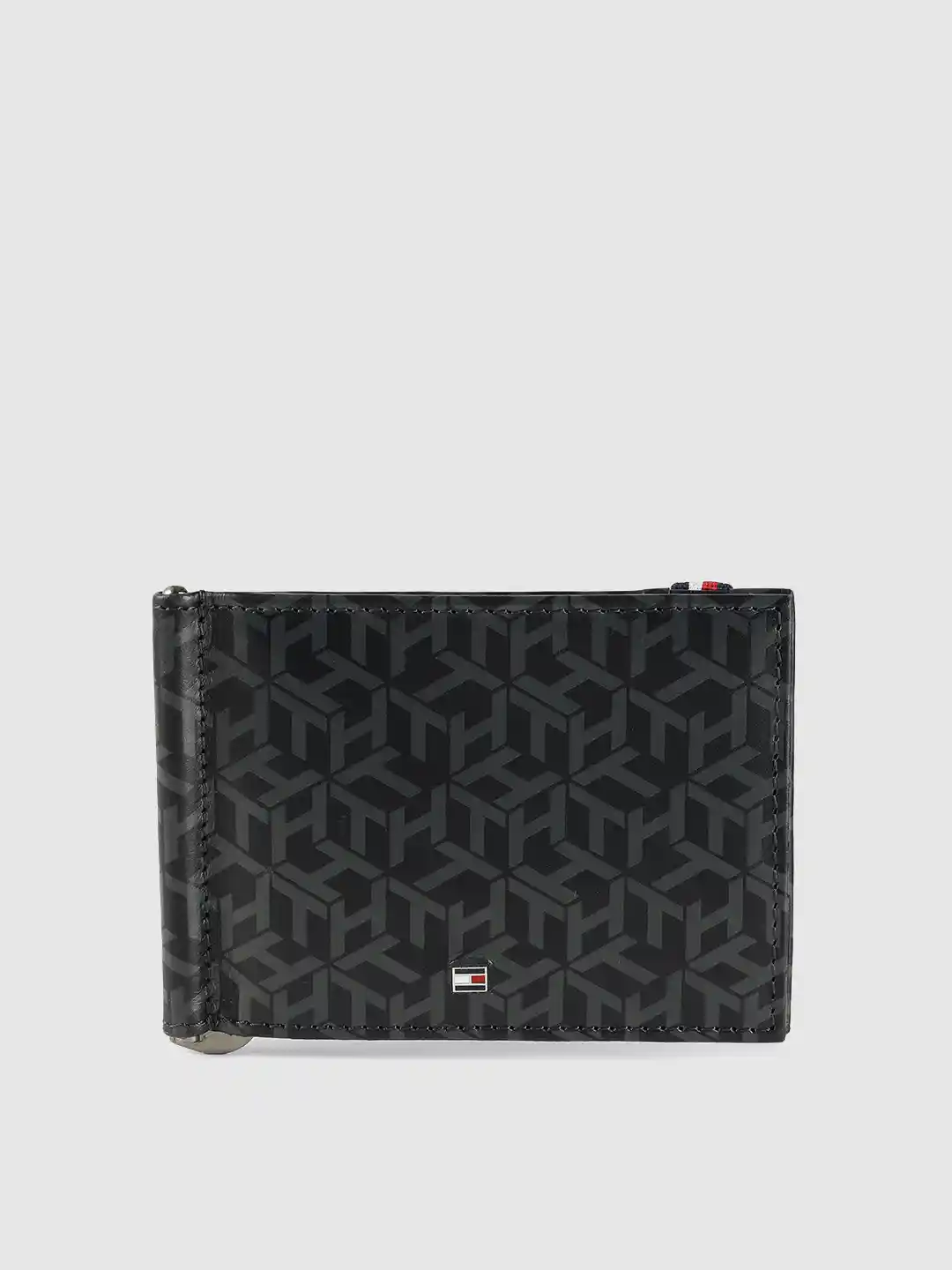 Buy Tommy Hilfiger Men Blue Printed Leather Money Clip Wallets