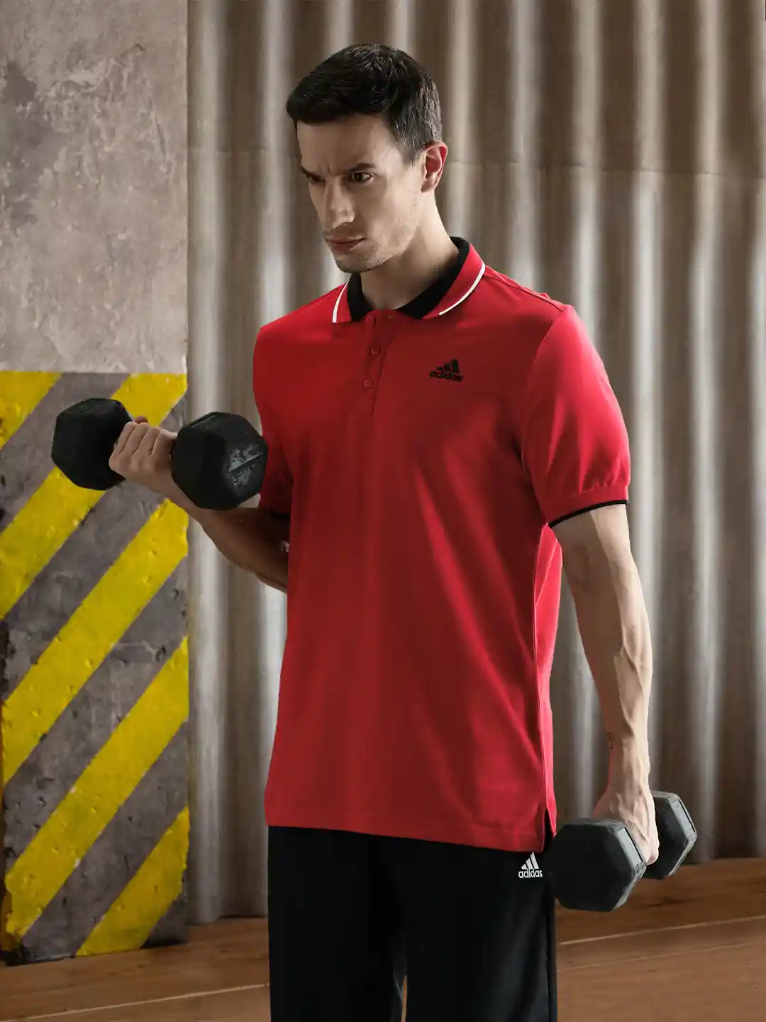 ADIDAS Men Red Solid ESS Core Polo Pure Cotton Training Pure Cotton T-shirt