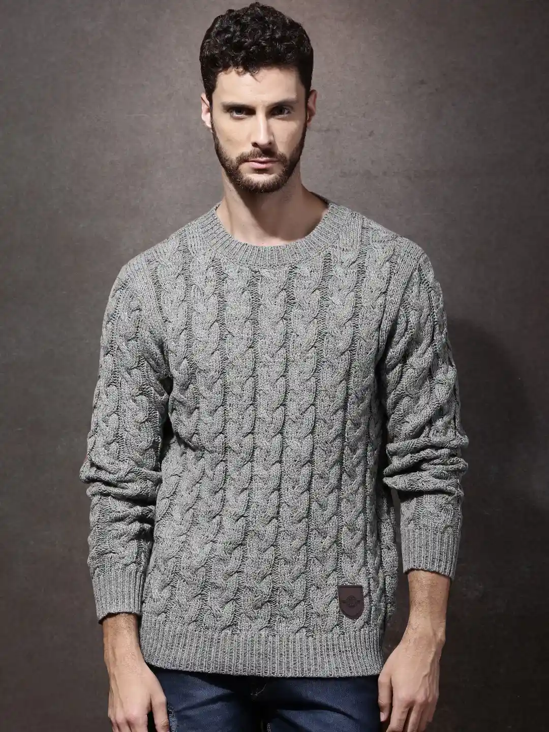 Buy Roadster Men Grey Self-Design Sweater Sweaters for Men