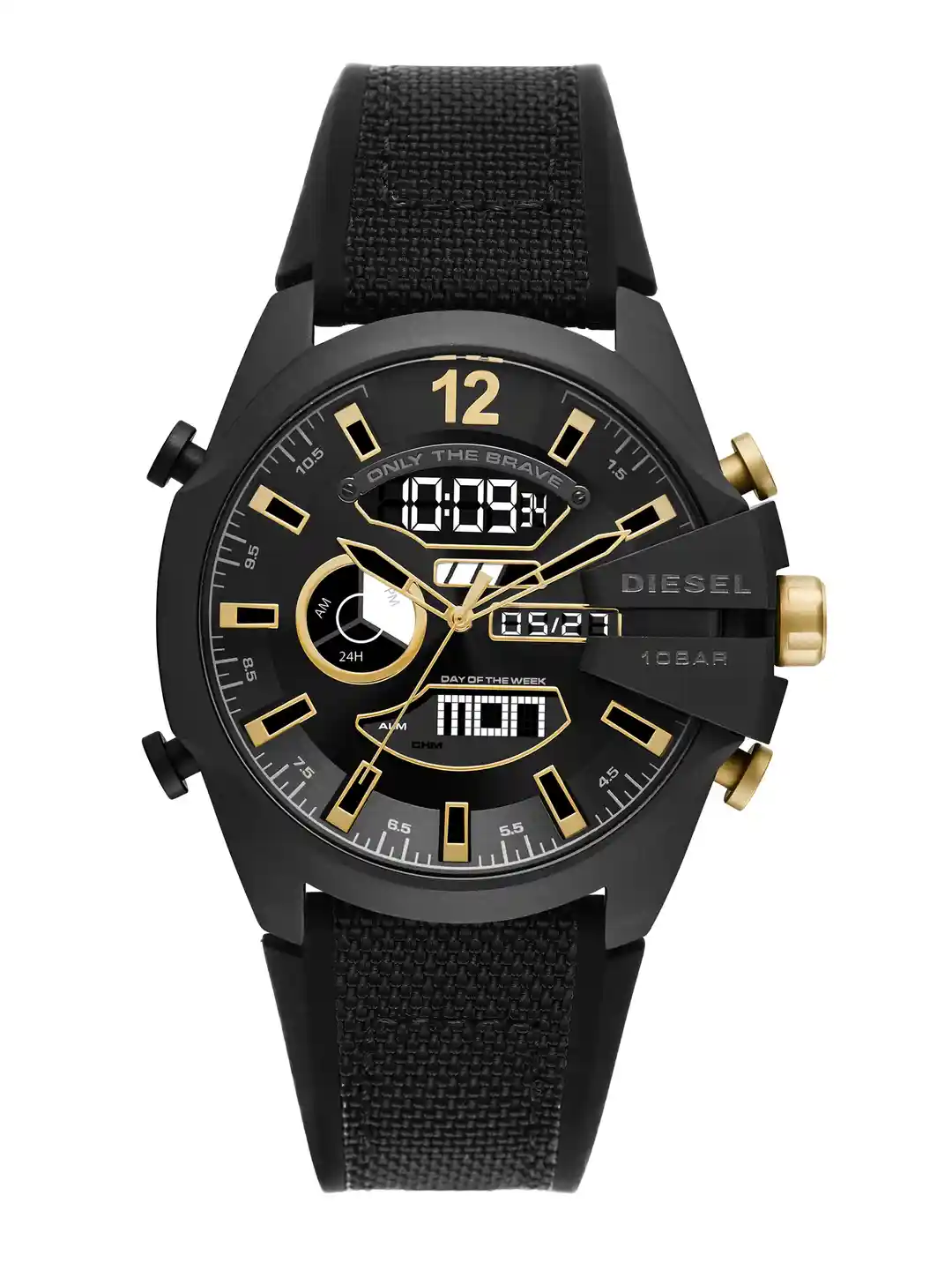 Buy DIESEL Men Black Gold-Toned Mega Chief Analogue and Digital