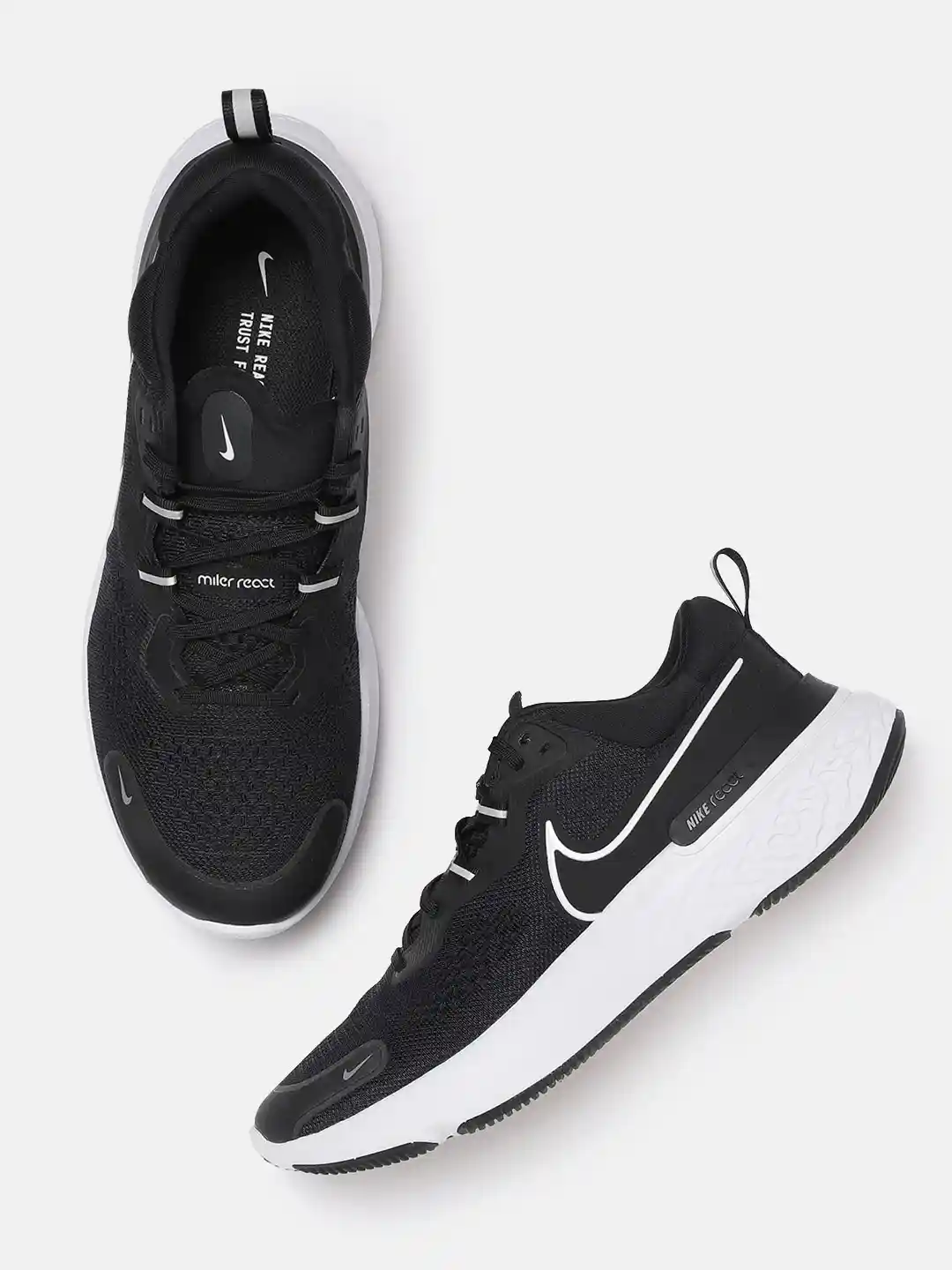 Buy Nike Men Black White NIKE REACT MILER Running Shoes