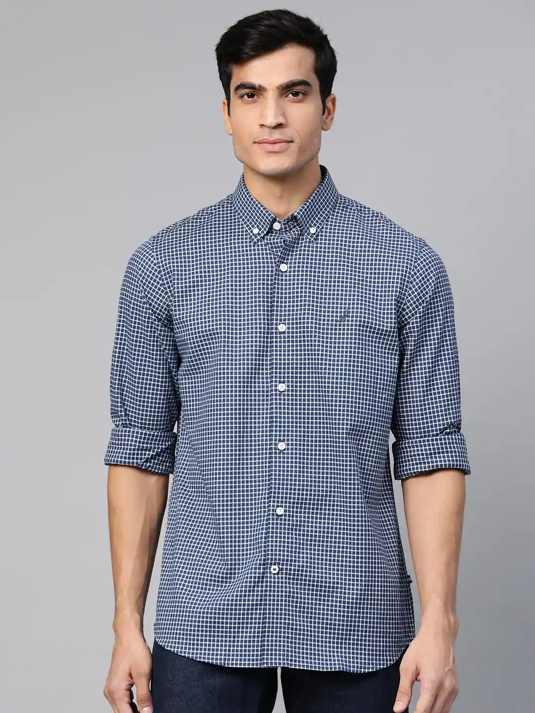 Buy Nautica Men Blue Micro Checks Checked Casual Shirt Shirts
