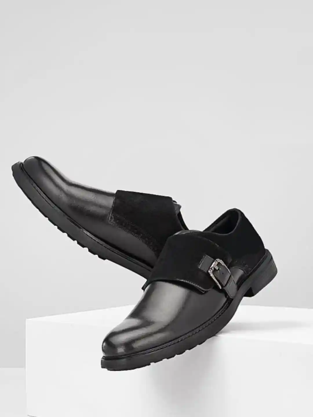 Buy Hitz Men Black Solid Leather Formal Monk Shoes Formal Shoes