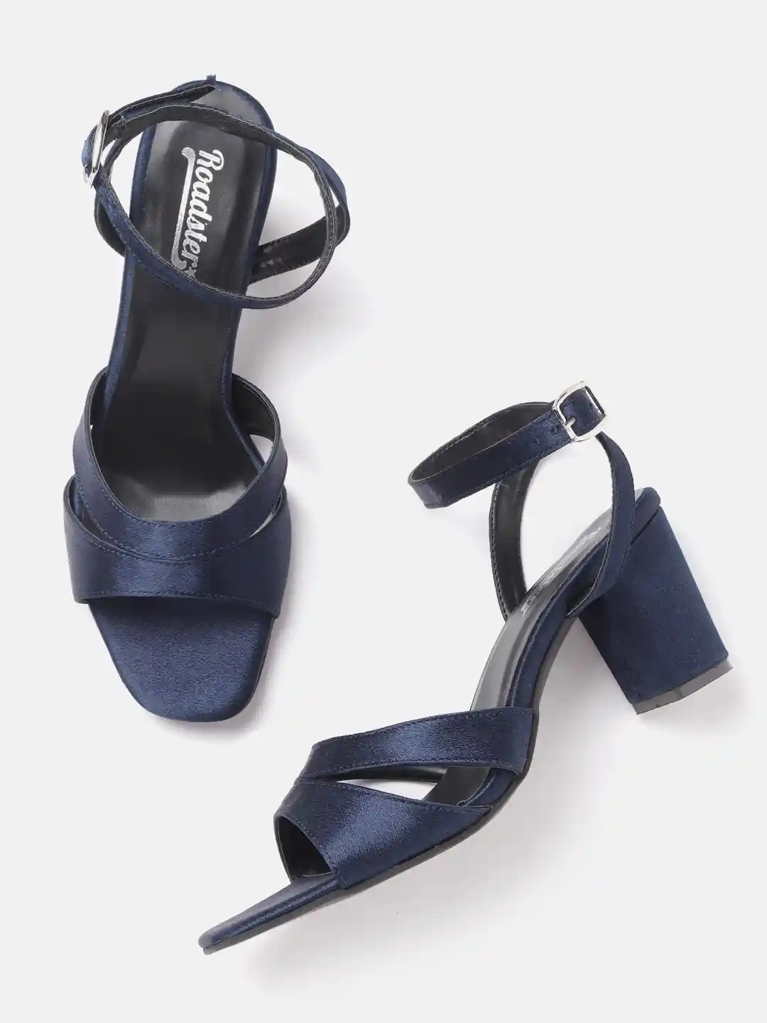 Buy Roadster Women Navy Blue Solid Satin Finish Heels with Cut-Out