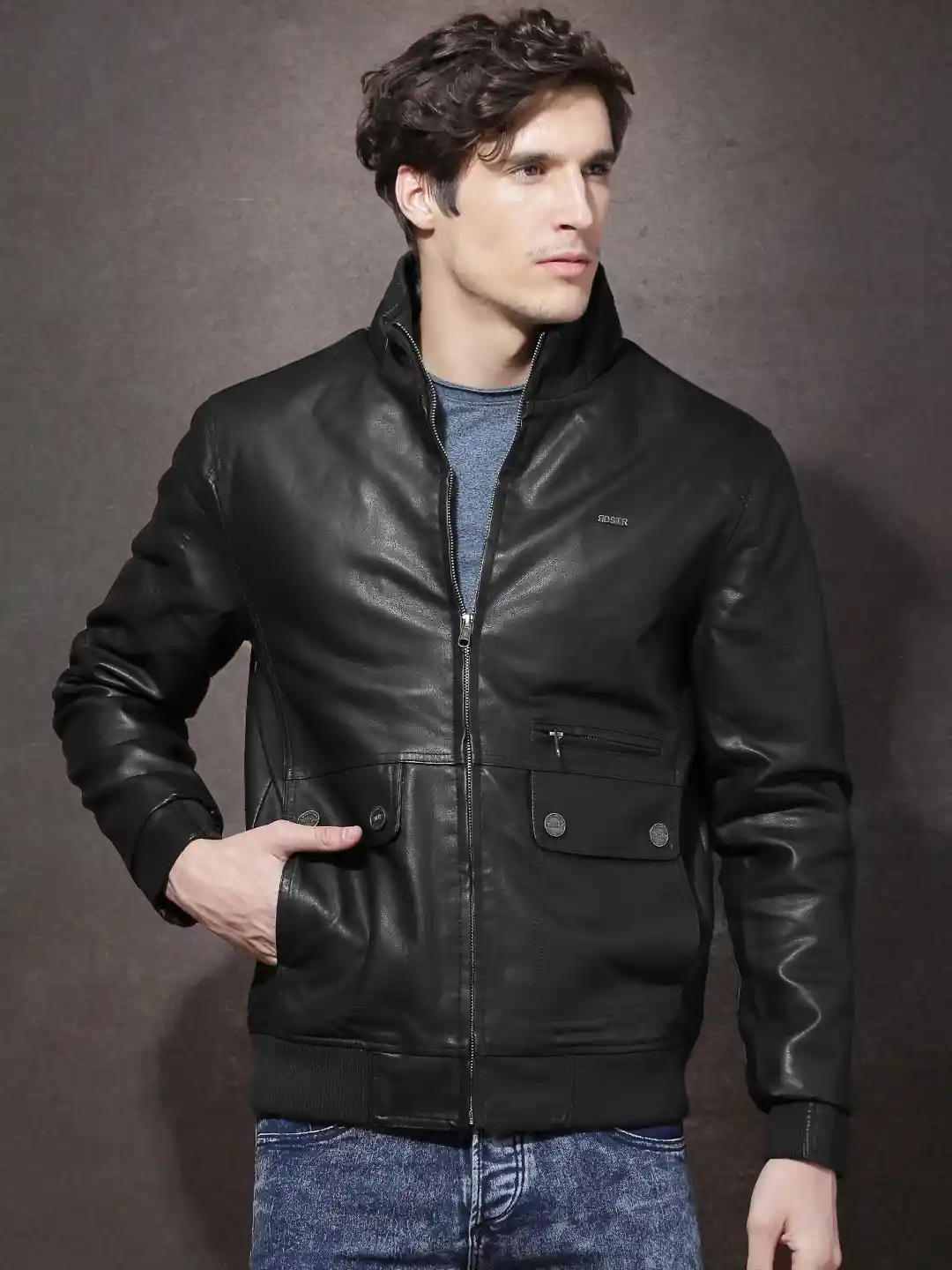 Black Leather Jacket Black Bomber Jacket Mens Cheap Roadster Black