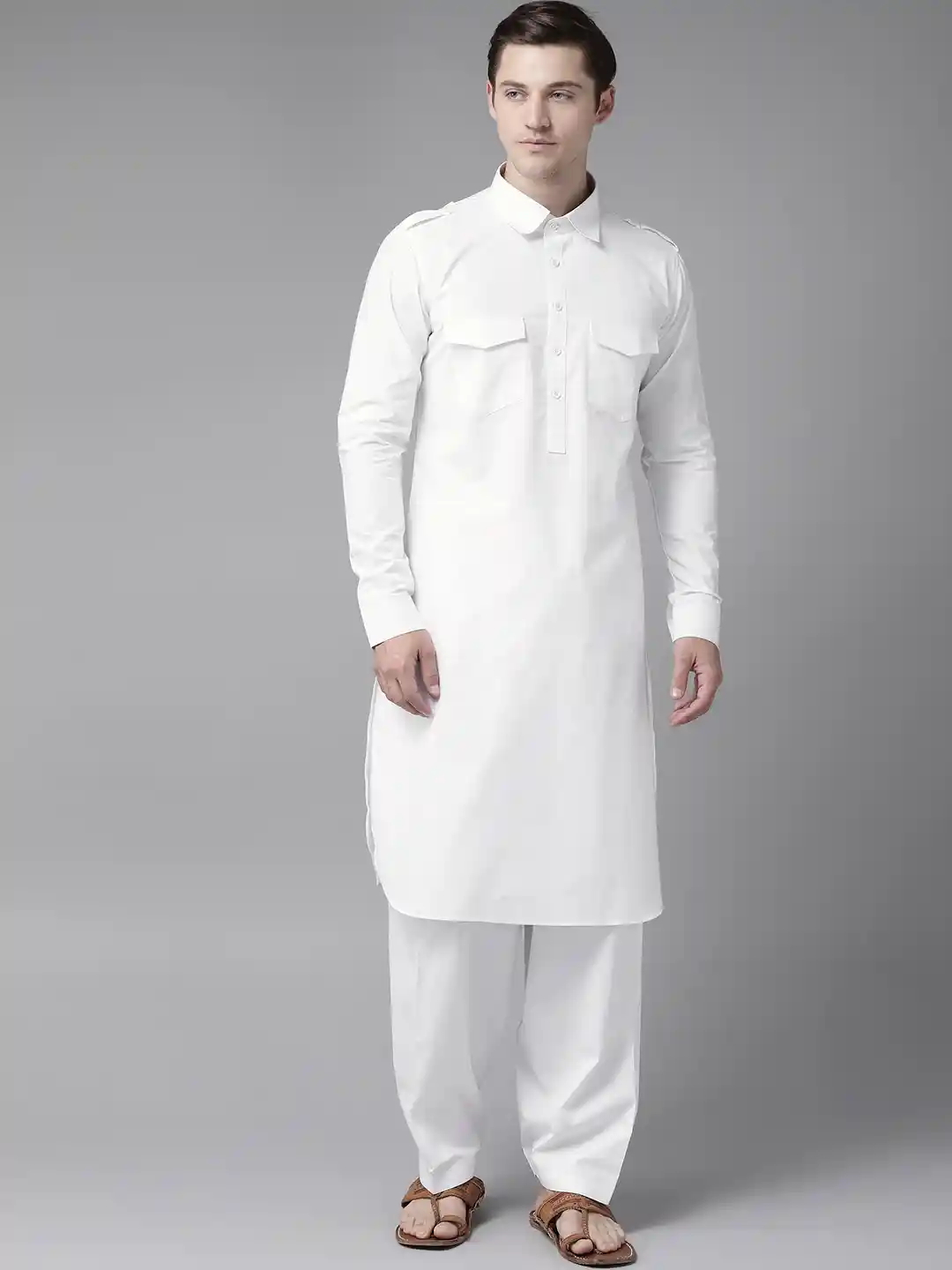 Buy See Designs Men White Pure Cotton Solid Pathani Kurta with