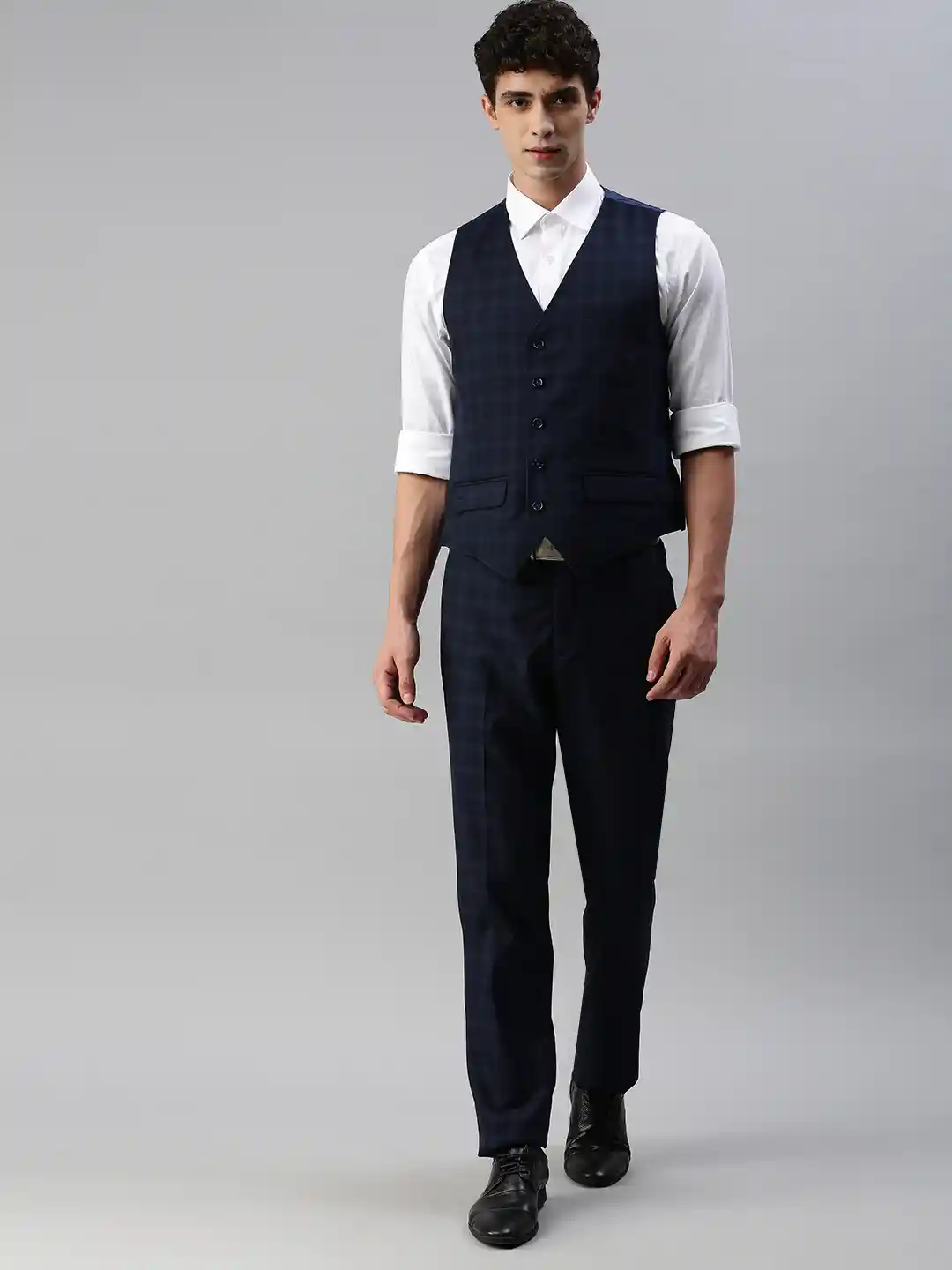 Navy Blue Suit Mens Navy Check Waistcoat Buy Louis Philippe Men