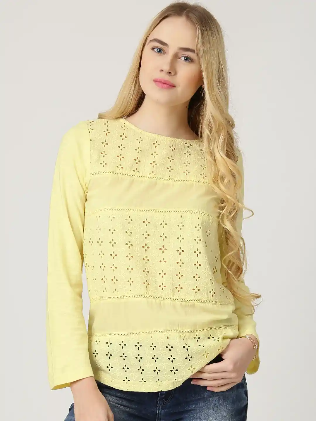 Buy Marie Claire Yellow Schiffli Embroidered Top Tops for Women