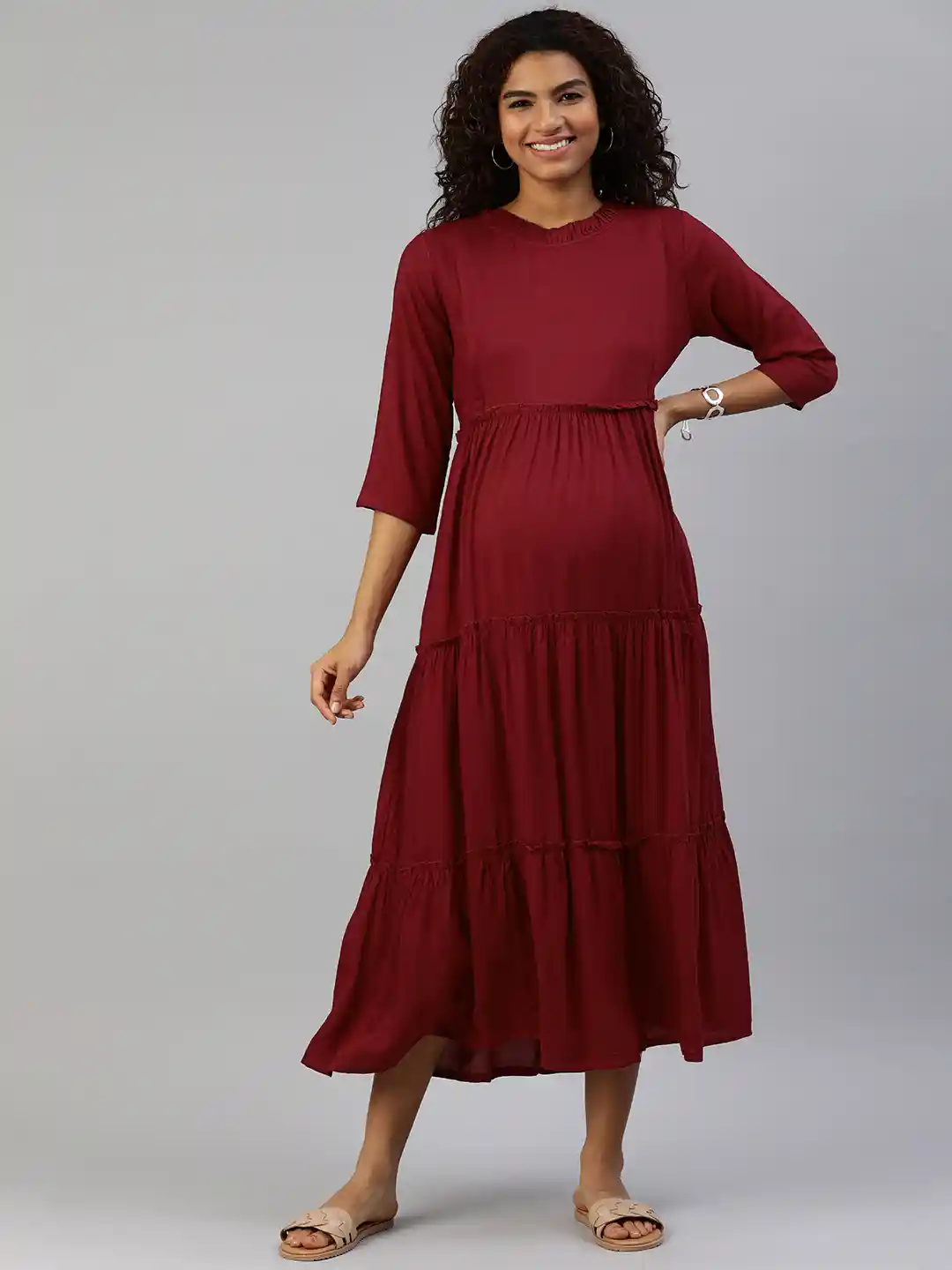 knee length dresses for ladies Hatch Collection Softest Rib Maternity/Nursing Midi Dress