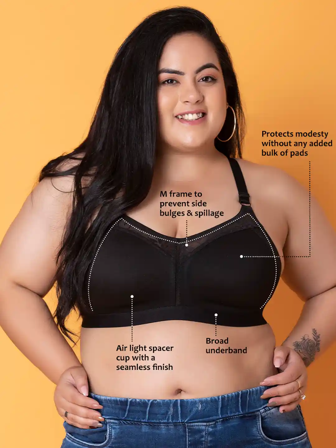 Buy Clovia Black Lace Non-Wired Non Padded T-shirt Bra