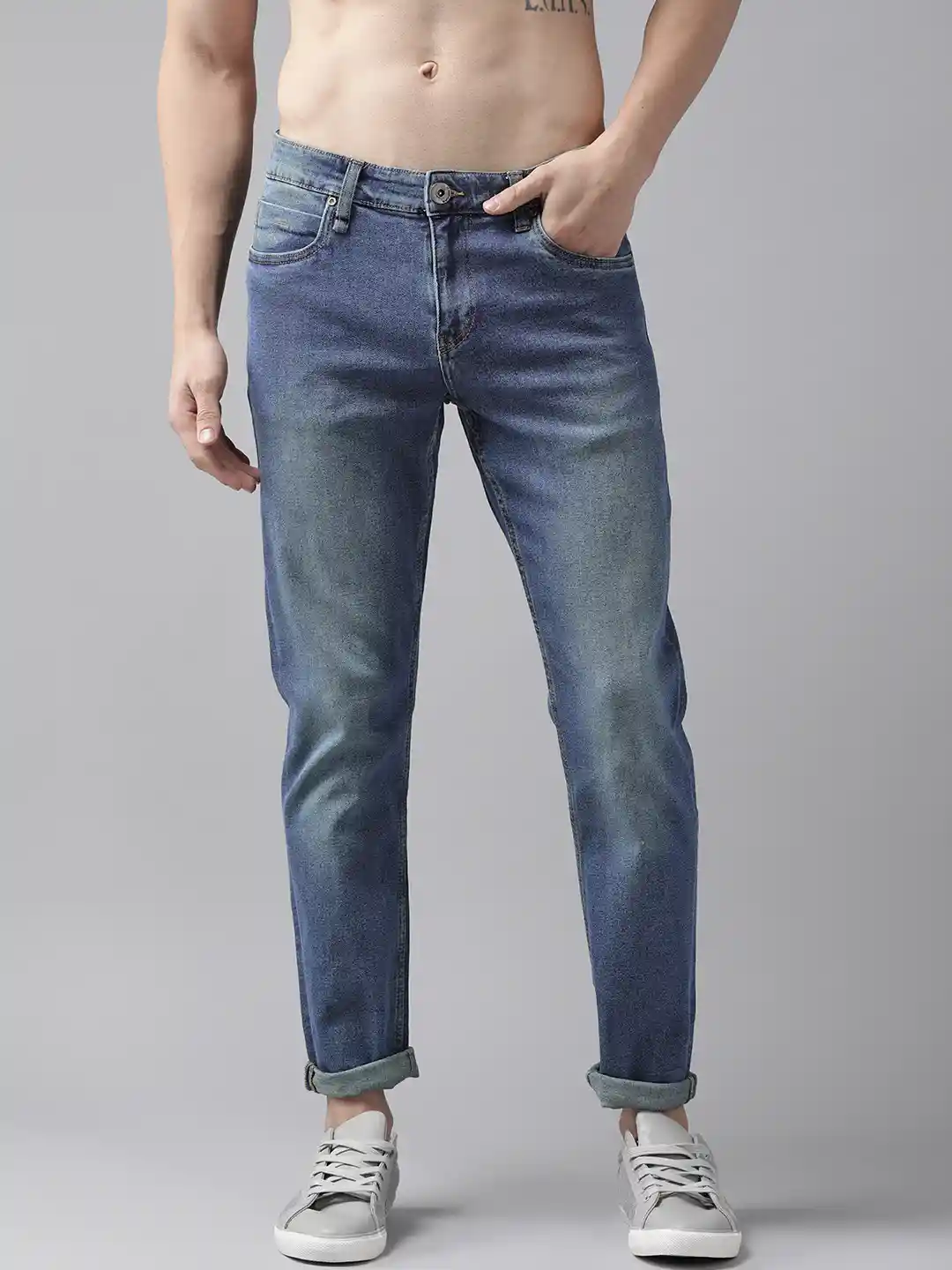 Buy Roadster Men Blue Carrot Fit Heavy Fade Stretchable Jeans
