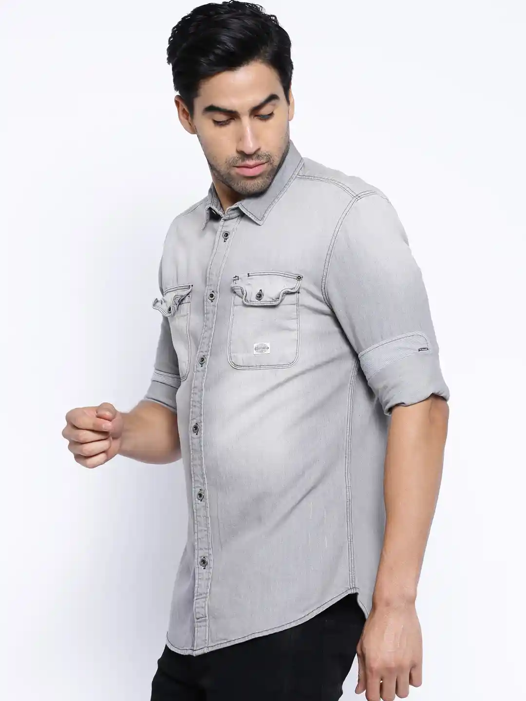 Buy Jack Jones Grey Slim Denim Casual Shirt Shirts for Men