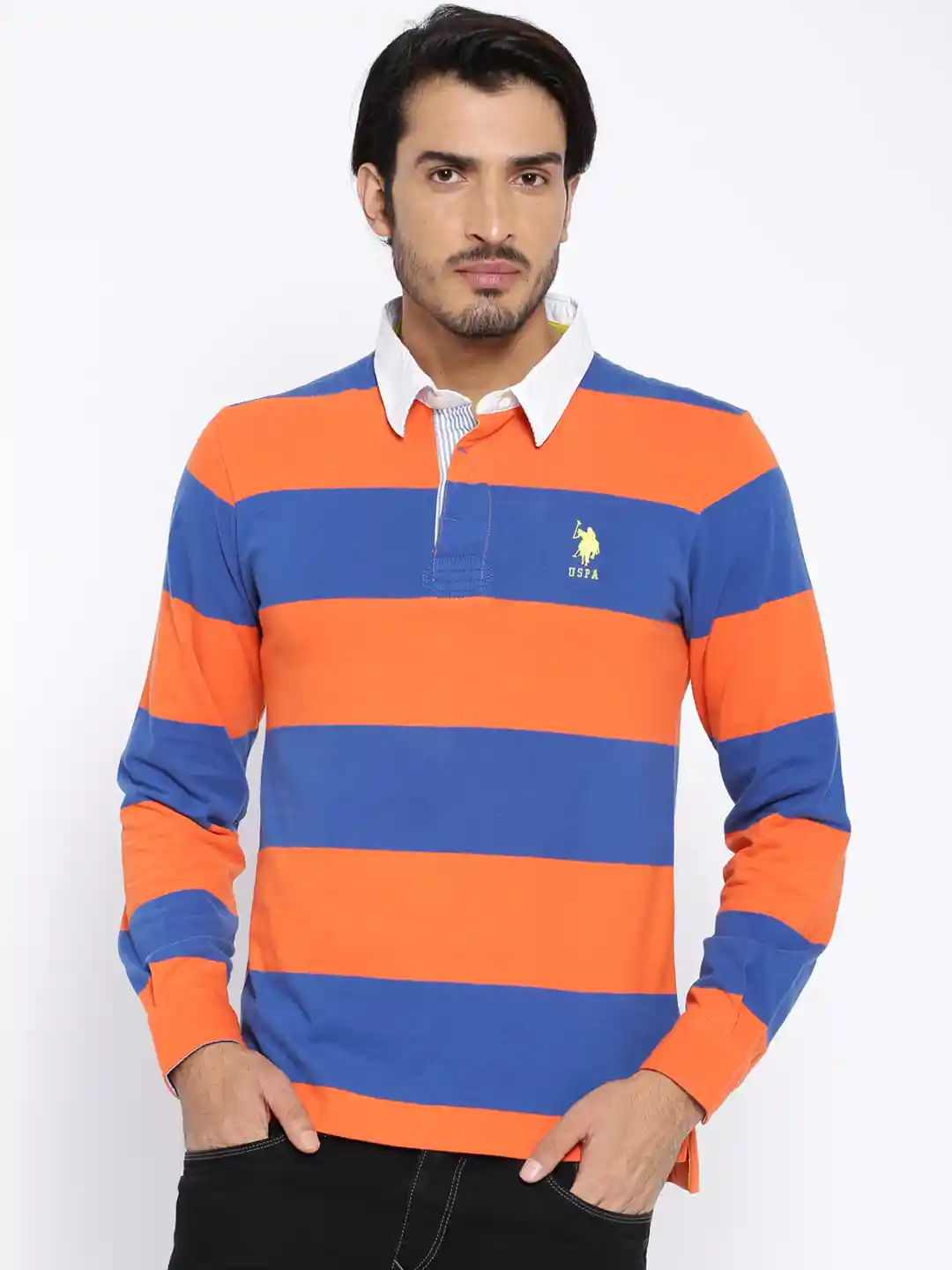 Buy Polo Orange Blue Striped Polo Pure Cotton T-shirt