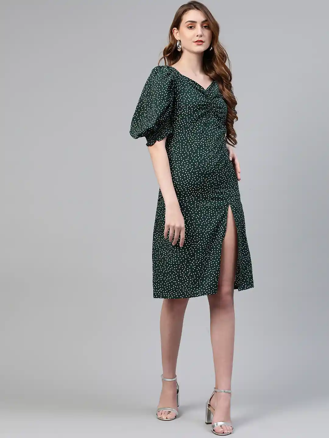 Buy plusS Green Polka Dots Printed A-Line Dress Dresses for