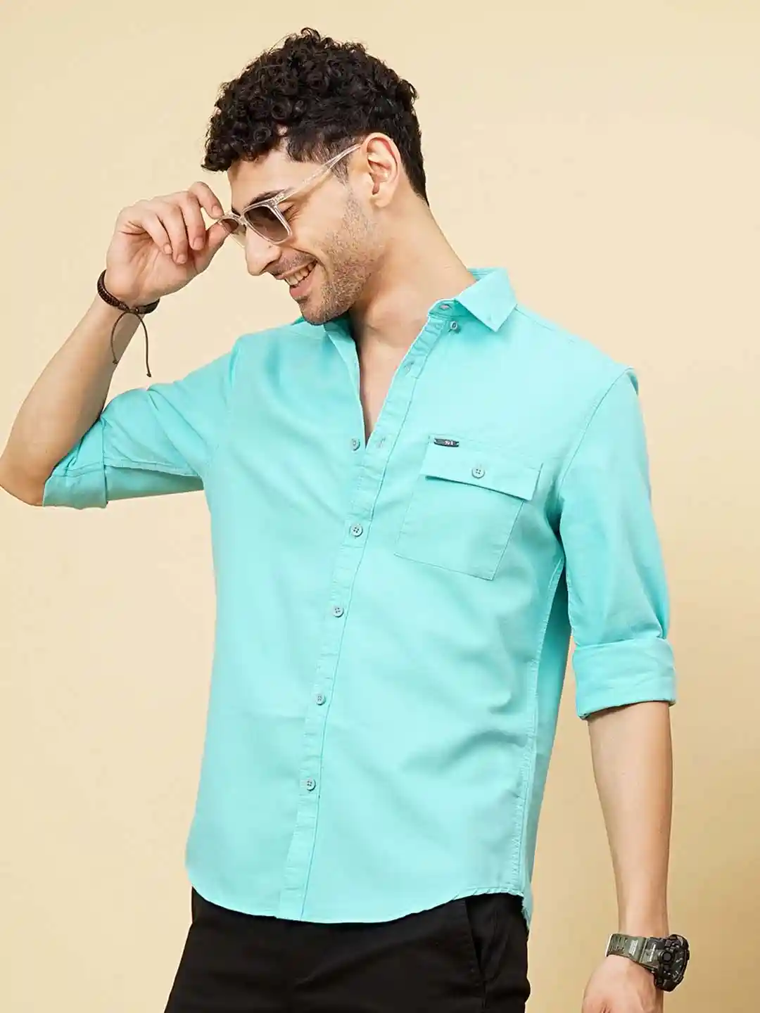 Buy The Indian Garage Co Men Green Slim Fit Solid Casual Shirt