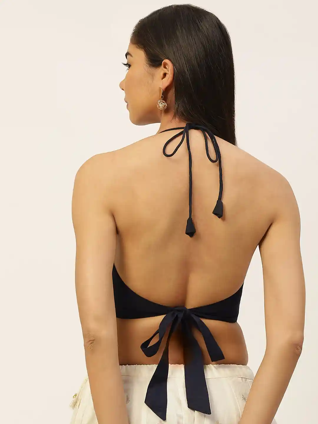 Buy Molcha Women Navy Blue Solid Pure Cotton Padded Halter Neck