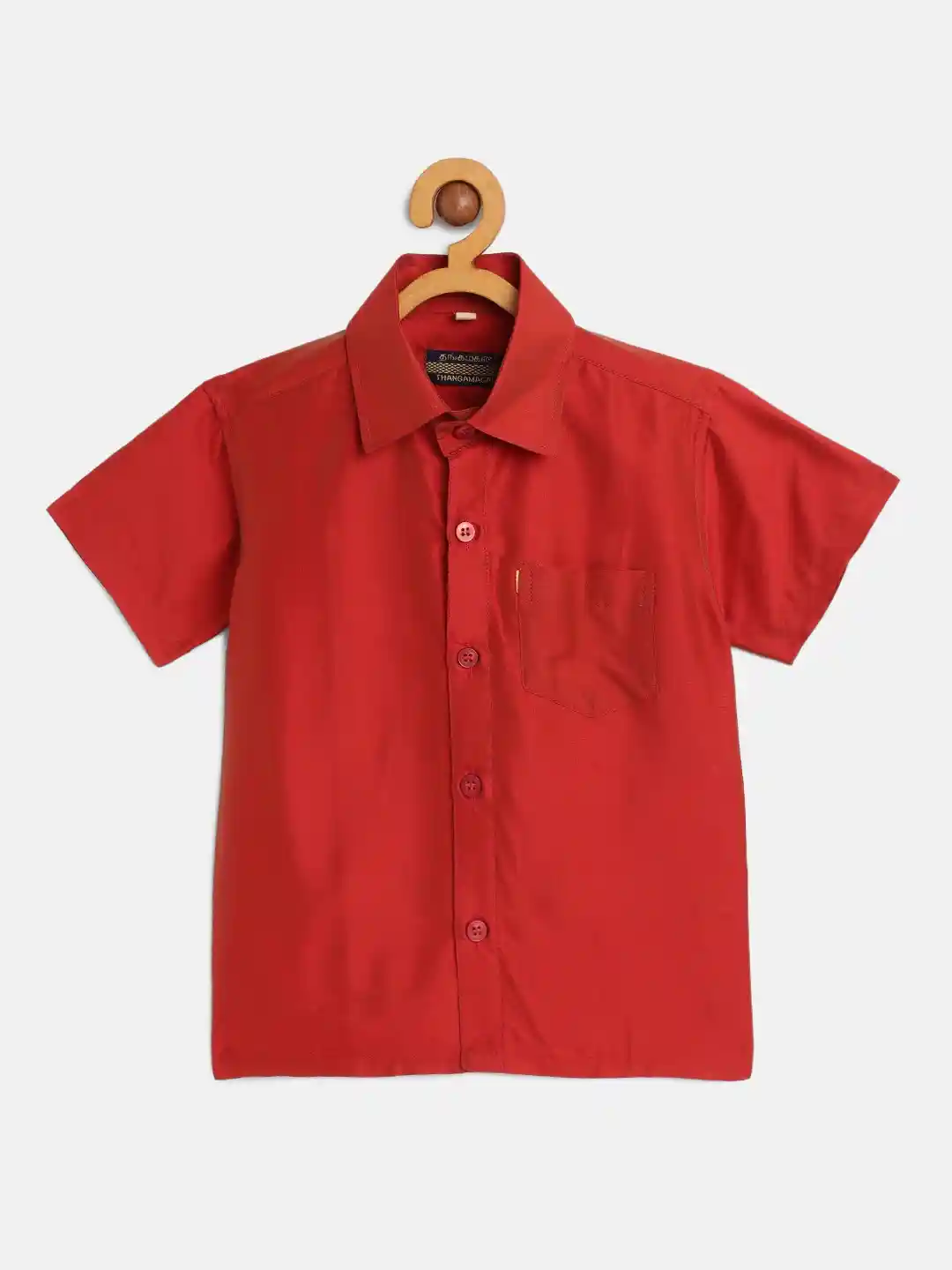 Buy THANGAMAGAN Boys Red Regular Fit Solid Ethnic Silk Shirt
