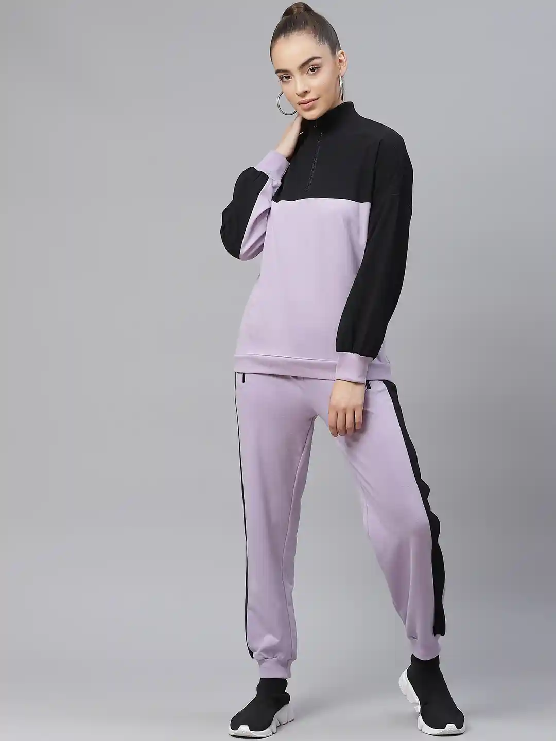 Buy Laabha Women Purple Black Colourblocked Tracksuit
