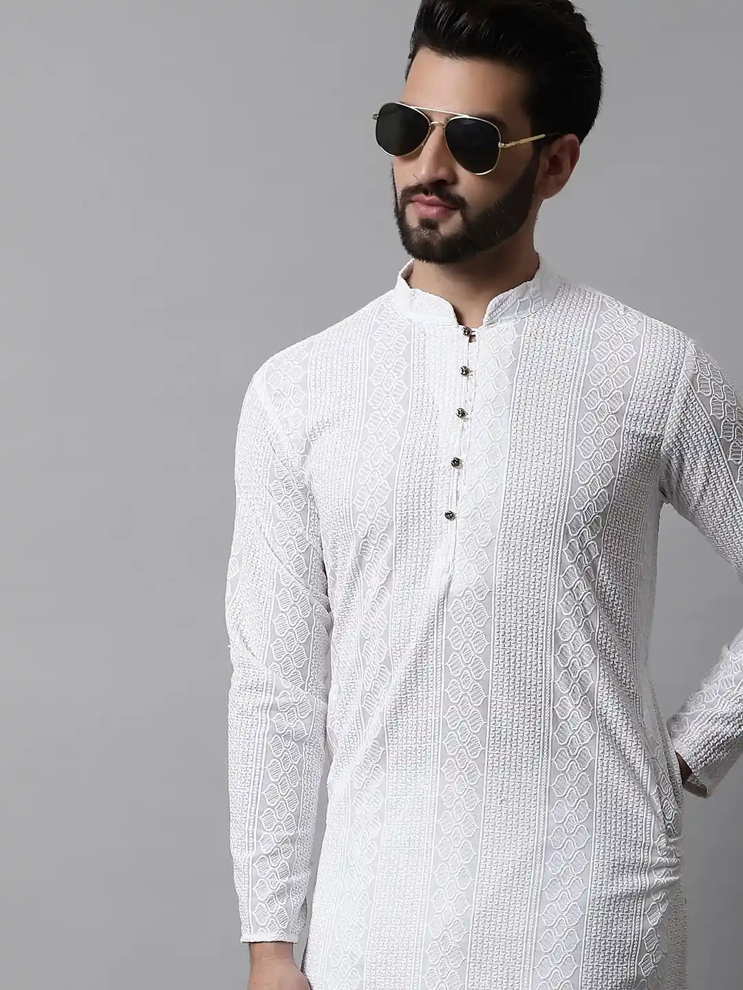 Buy Jompers Men White Cotton Embroidered Chikankari Kurta Kurtas