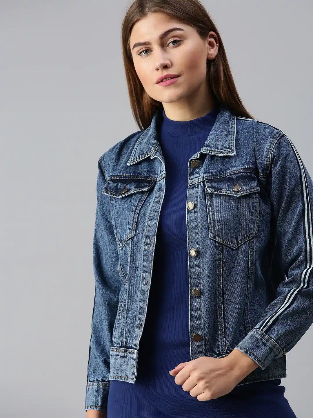 VOXATI Women Blue Solid Denim Jacket