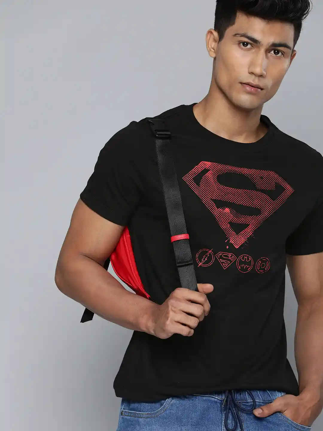 Buy Justice League Men Black Red Superman Printed T-shirt