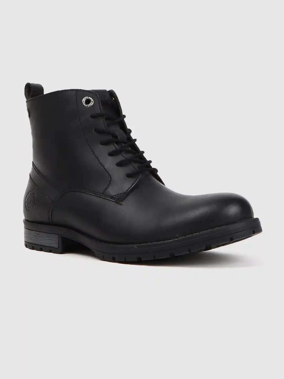 Jack&jones All Black Leather Boots Black Mid-Top Premium