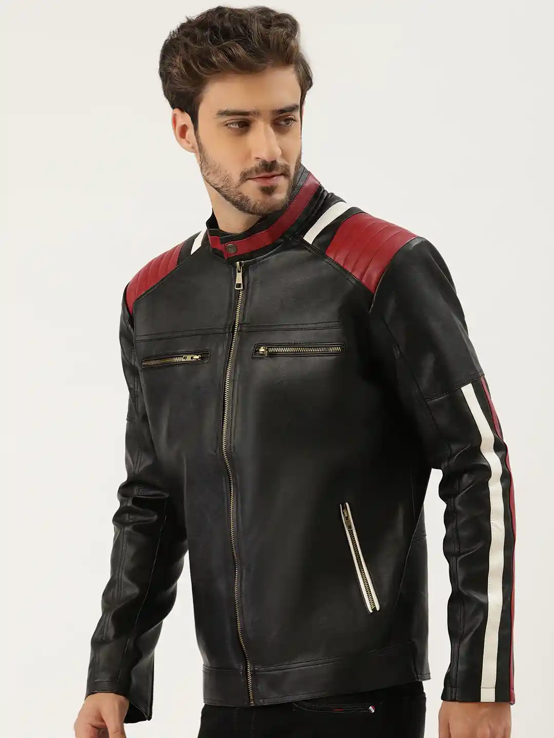 Leather Retail Men Black Solid Leather Jacket