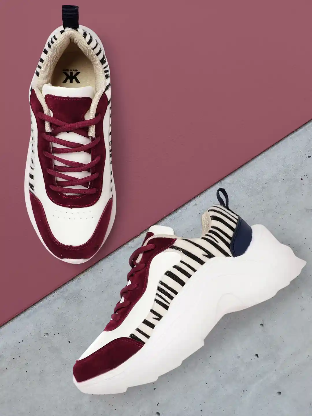 Buy Kook N Keech Women White Burgundy Zebra Print Chunky