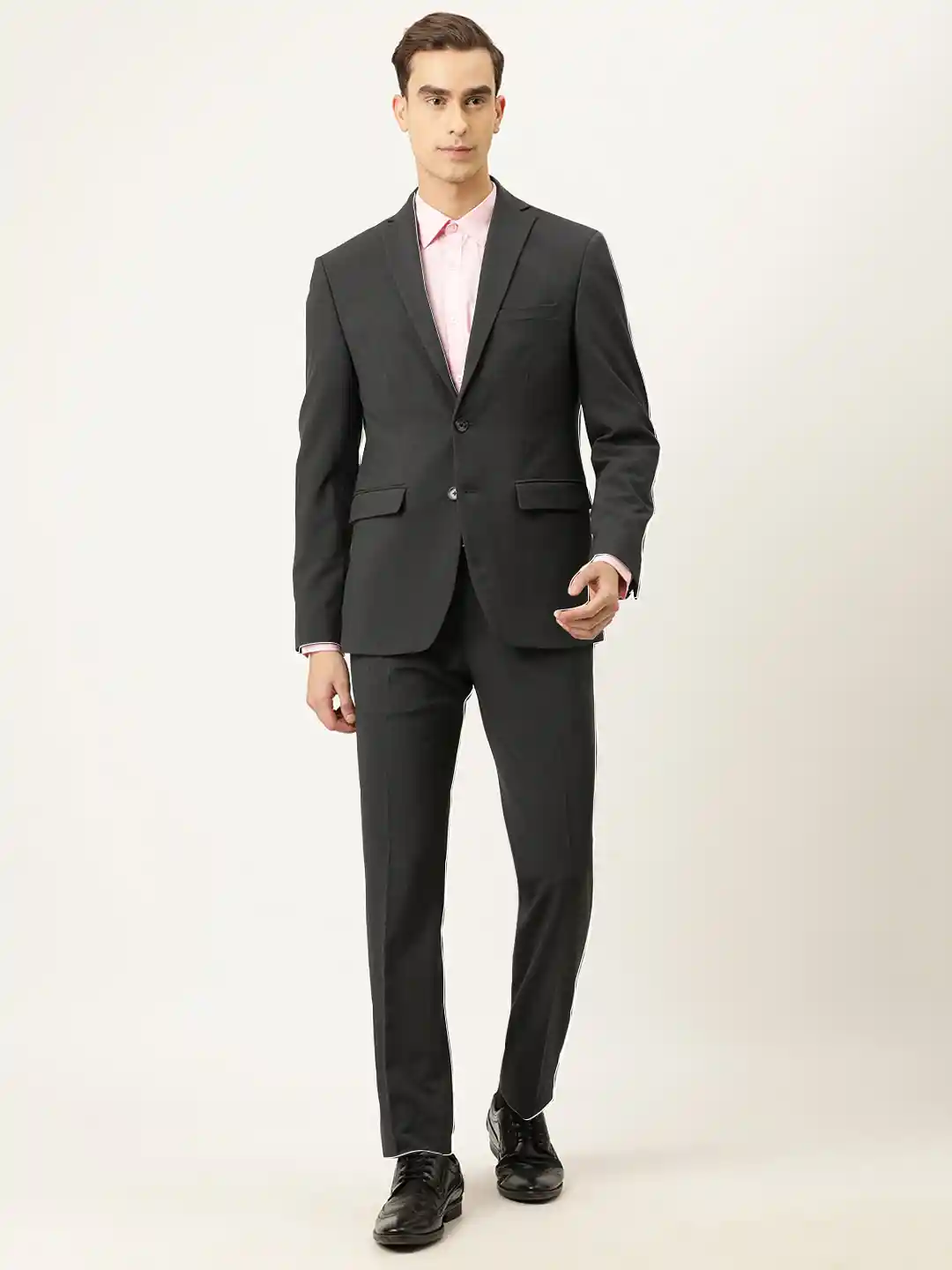 Buy Peter England Men Grey Solid Neo Slim Fit Single-Breasted