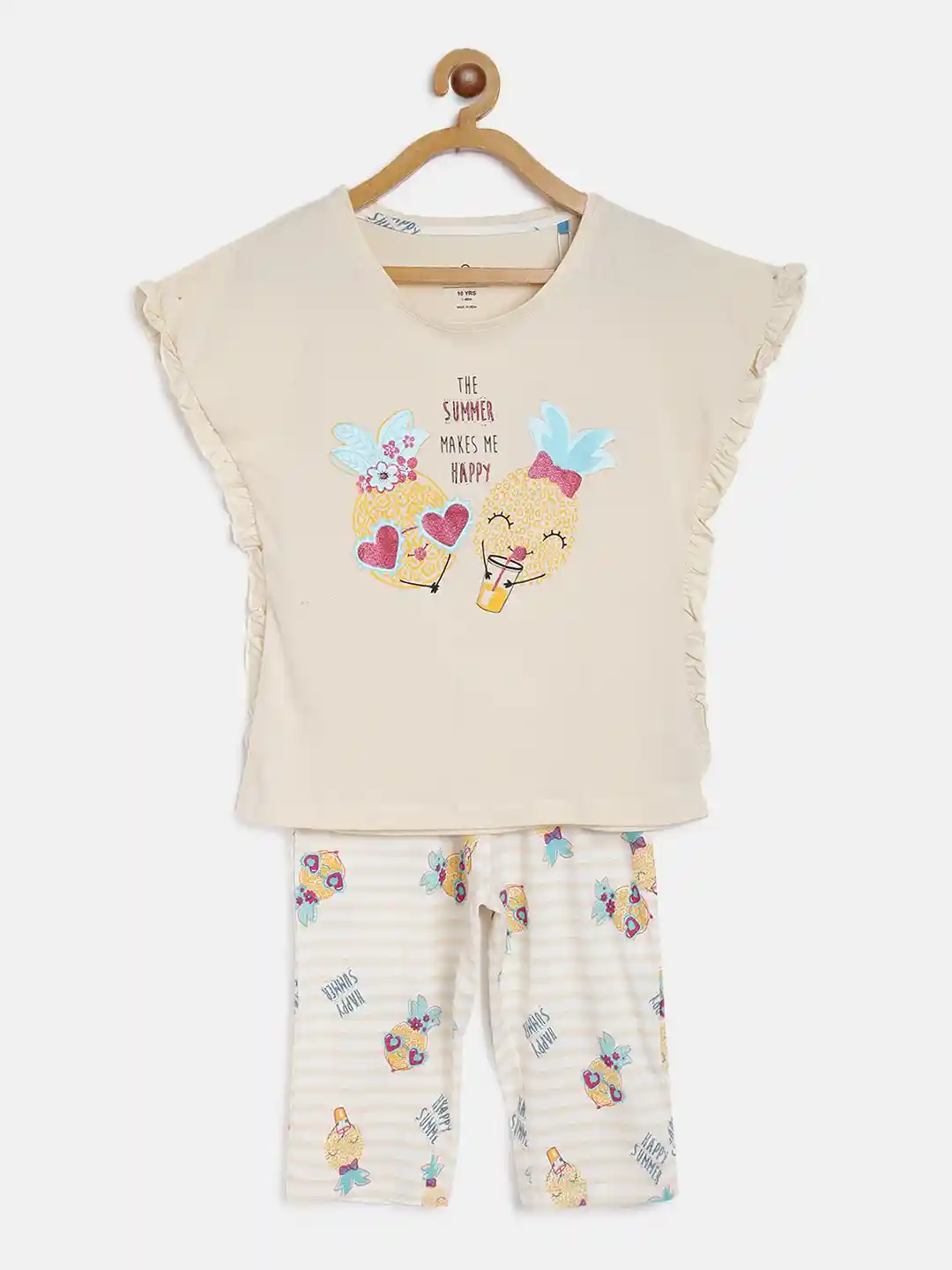 Buy Sweet Dreams Girls Beige Yellow Tropical Print Night suit