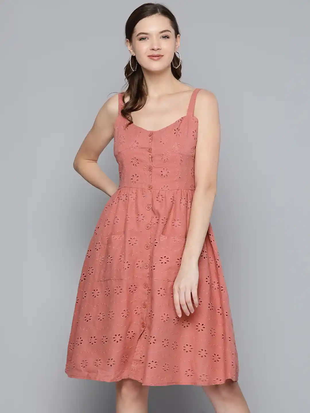 Buy SASSAFRAS Rose Schiffli Pure Cotton A-Line Dress Dresses for