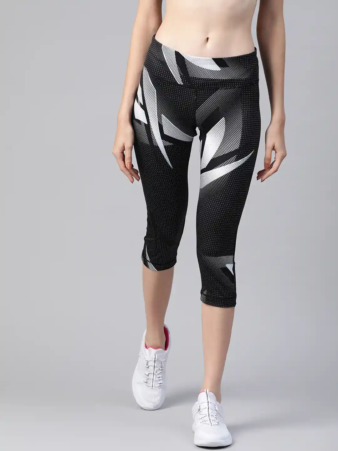 Buy REEBOK Women Black Grey Printed Training MYT Capri Capris