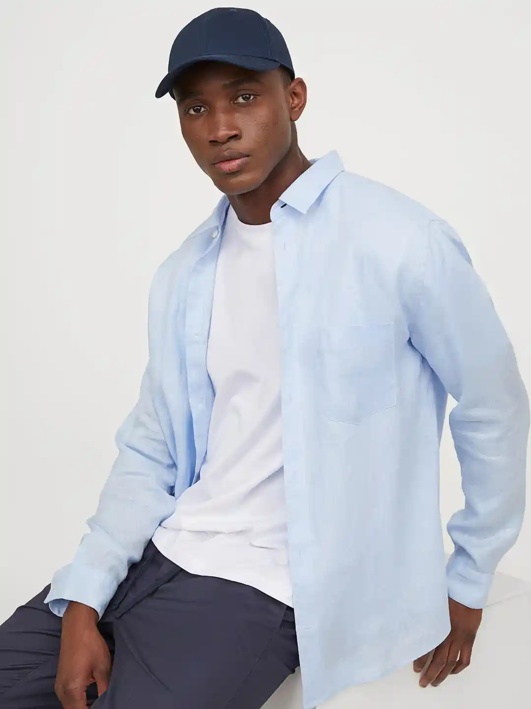 Buy H&M Men Light Blue Regular Fit Linen Shirt Shirts for Men