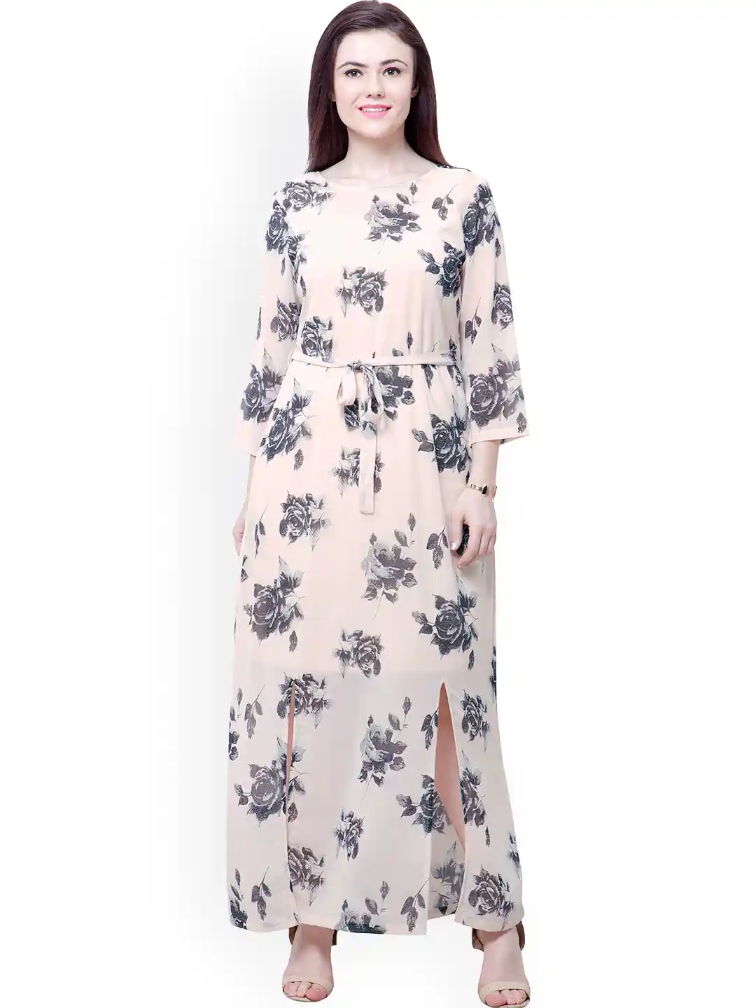 Buy FabAlley Curve Plus Size Cream-Coloured Floral Print Georgette