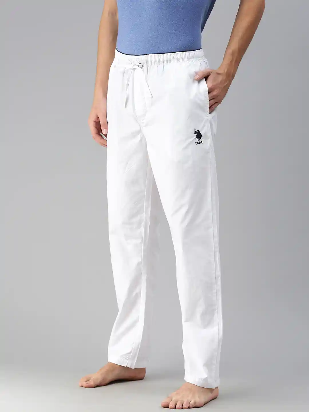 Buy Polo Men White Solid Woven Pure Cotton Lounge Pants