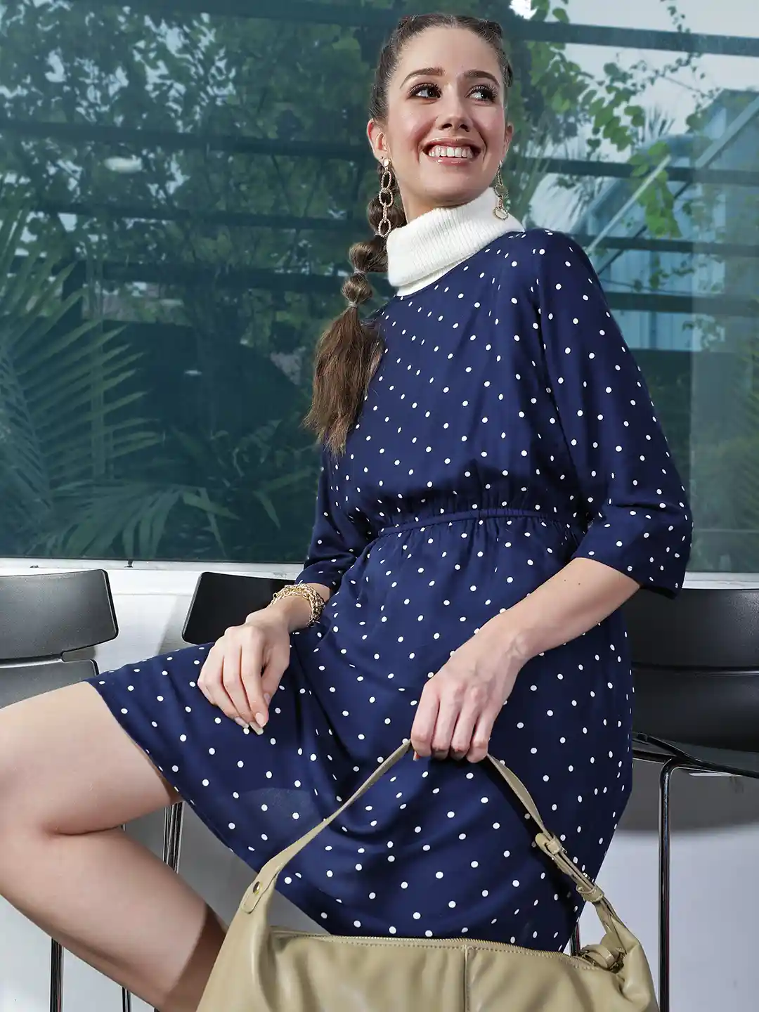 Buy Flying Machine Navy Blue White Polka Dots Print Fit and