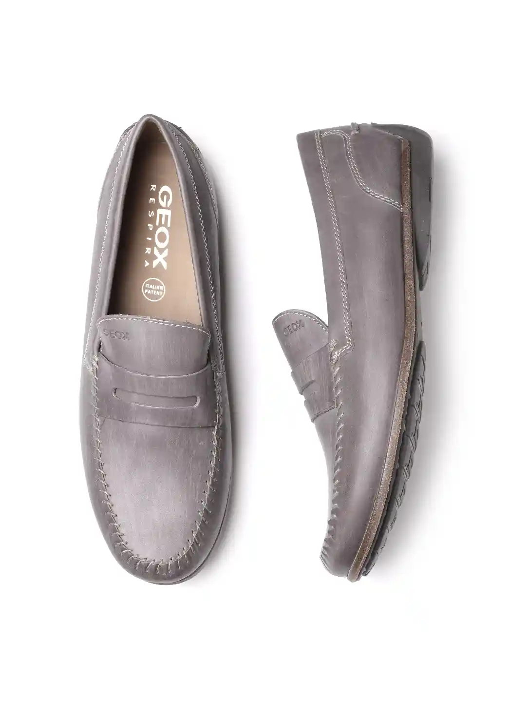 Buy GEOX Respira Men Taupe Breathable Italian Patent Leather Penny