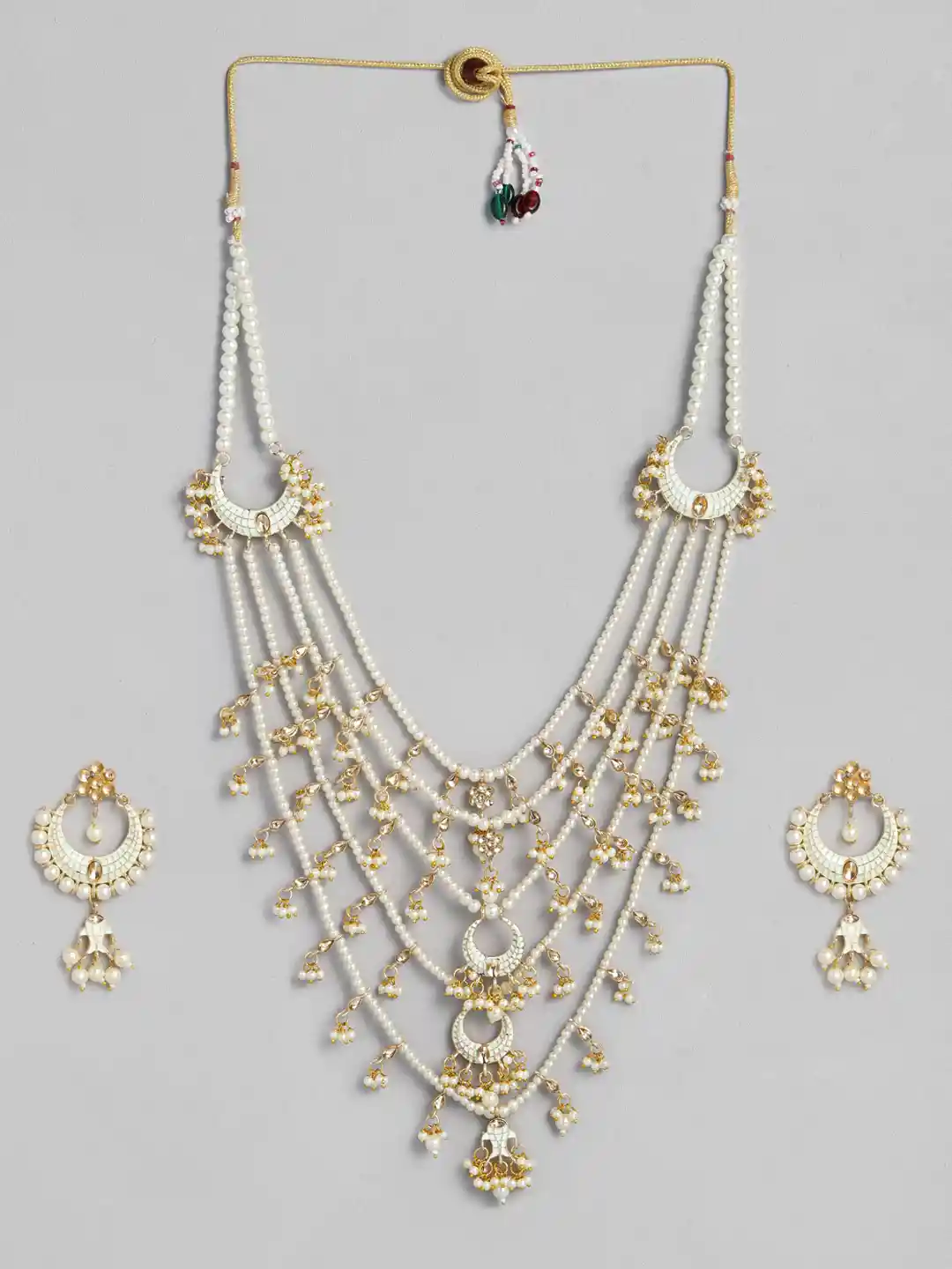 Buy justpeachy White Gold Plated Pearls Meenakari Satlada