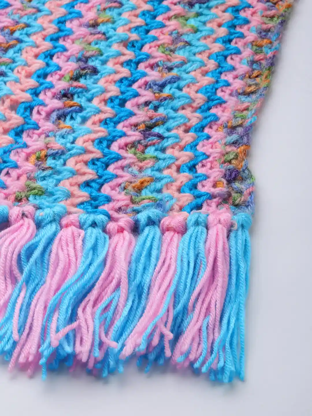 Buy Magic Needles Blue & Pink Scarf With Tassels - Scarves for