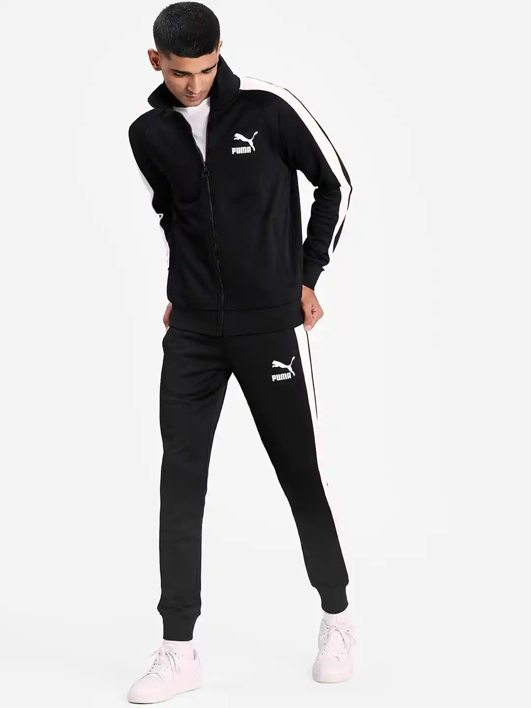 Buy Puma Men Black White Striped Iconic T7 Slim-Fit Joggers