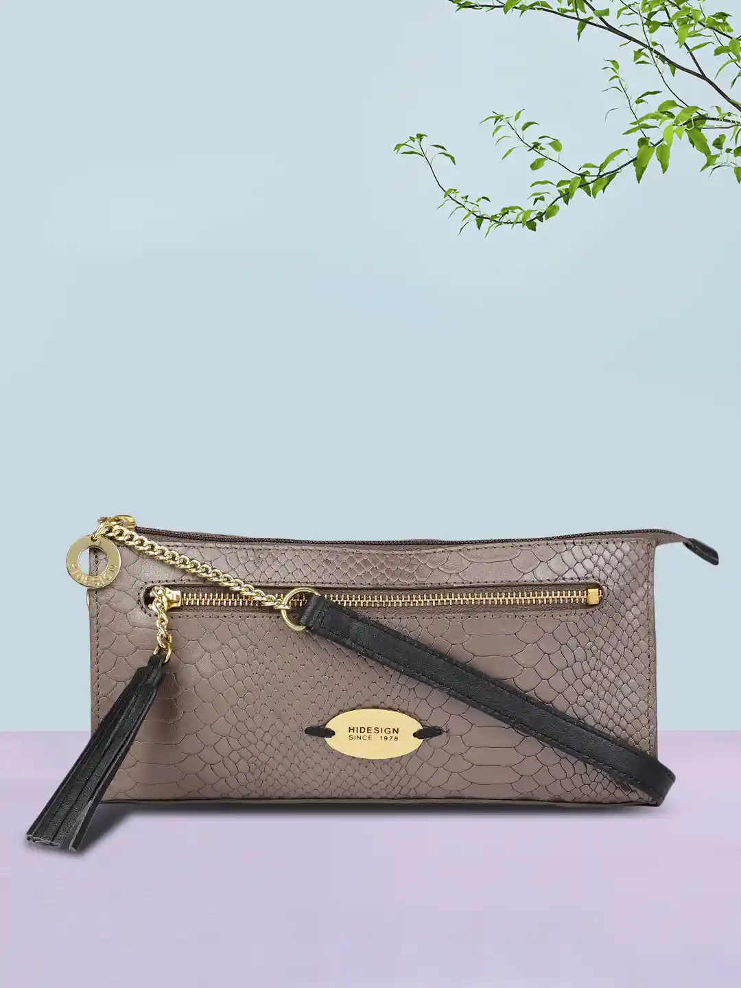 Buy Hidesign Gun Metal-Toned Textured Leather Sling Bag Handbags