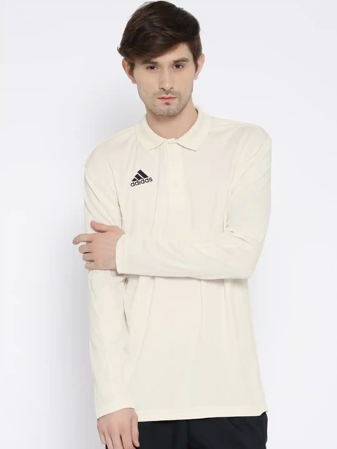 Buy ADIDAS Cream-Coloured B Polyester Cricket Polo T-shirt - Main Image