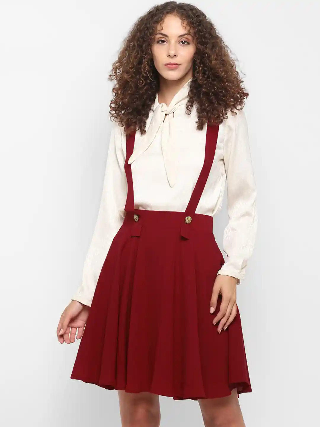 Buy ROVING MODE Women Red Solid Pinafore Flared Skirt with