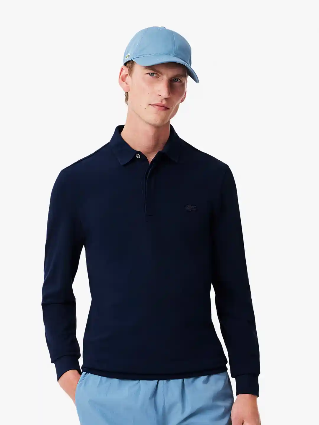 Buy Lacoste Men Navy Blue Solid Polo Collar T-shirt Tshirts for