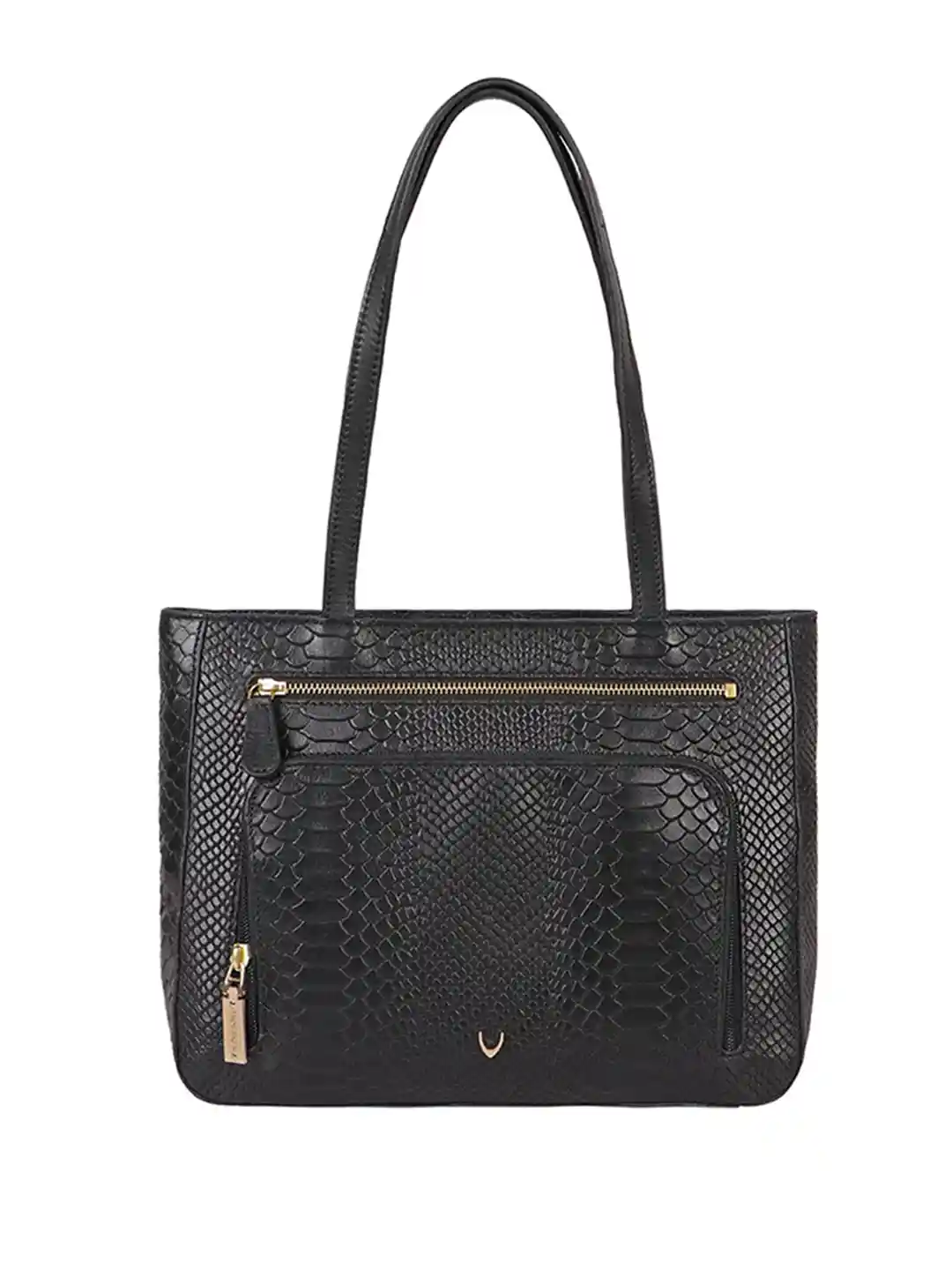 Hidesign Black Animal Textured Leather Structured Shoulder Bag