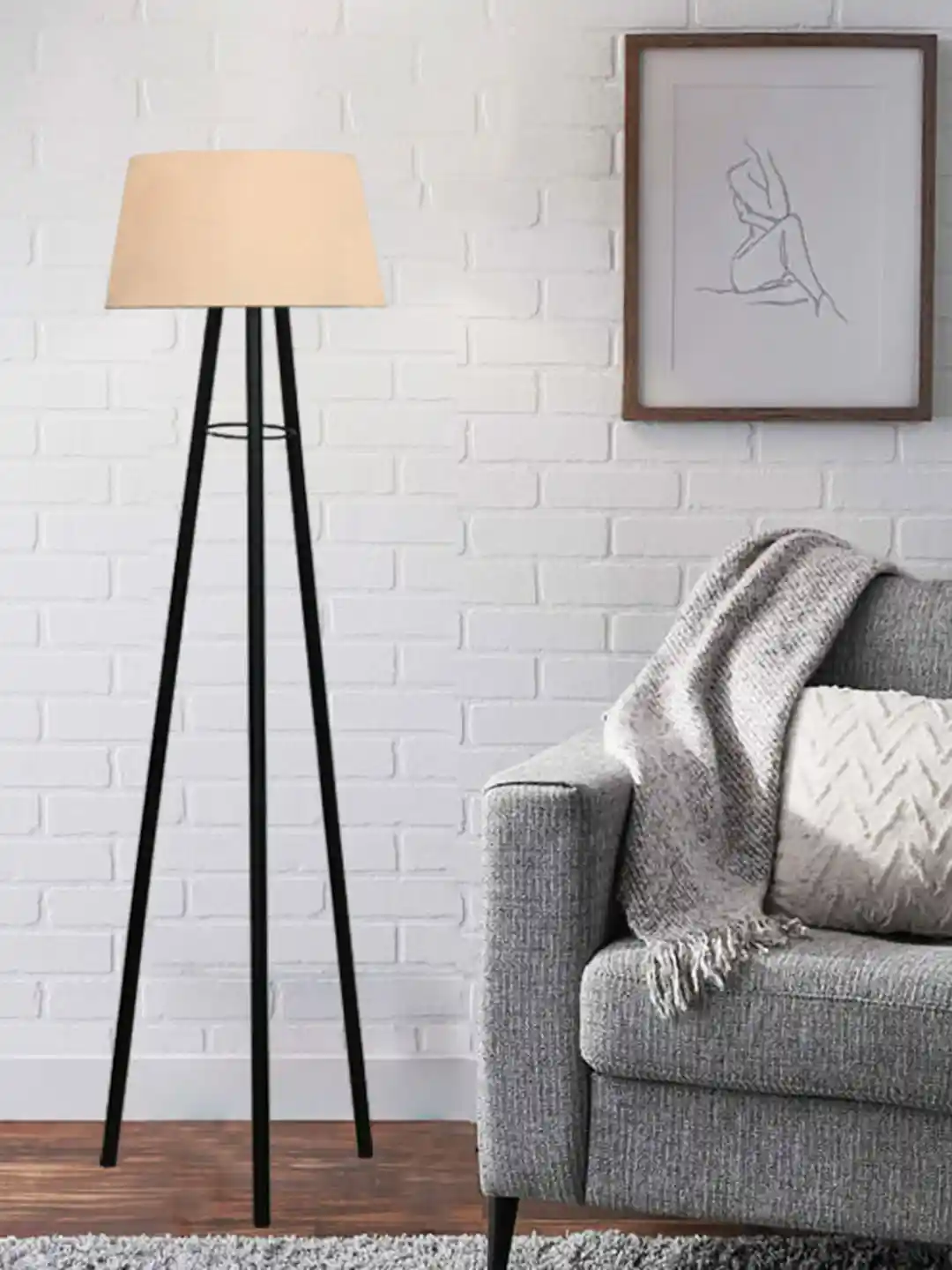 Buy Homesake Black Cream-Coloured Solid Contemporary Tripod Lamp