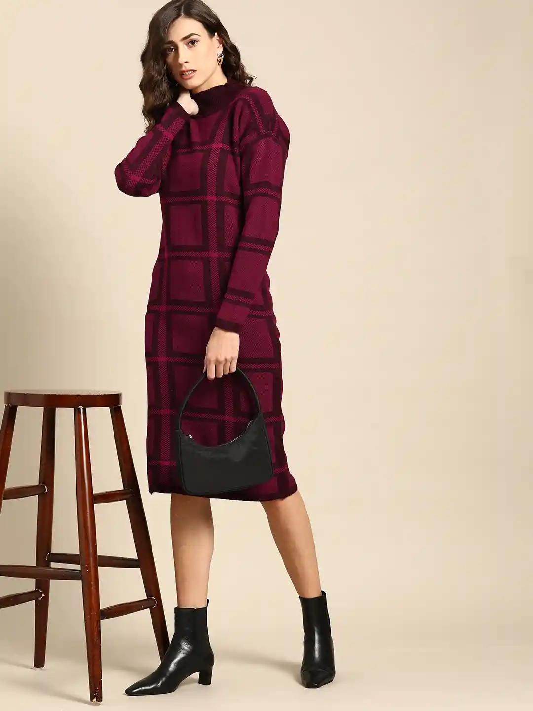 Maxi Dress Maroon Dress Winter Outfit Women's Elegant Long Sleeve