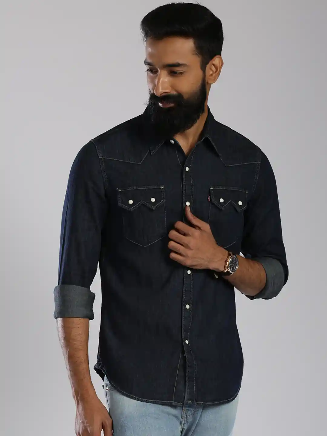 Buy Levi's Navy Slim Fit Denim Casual Shirt Shirts for Men